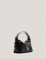 Black cracked leather mini Margot Metal shoulder bag