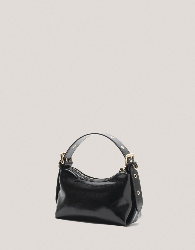 Black cracked leather mini Margot Metal shoulder bag