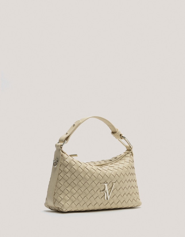 Beige braided leather Erea Pouch shoulder bag