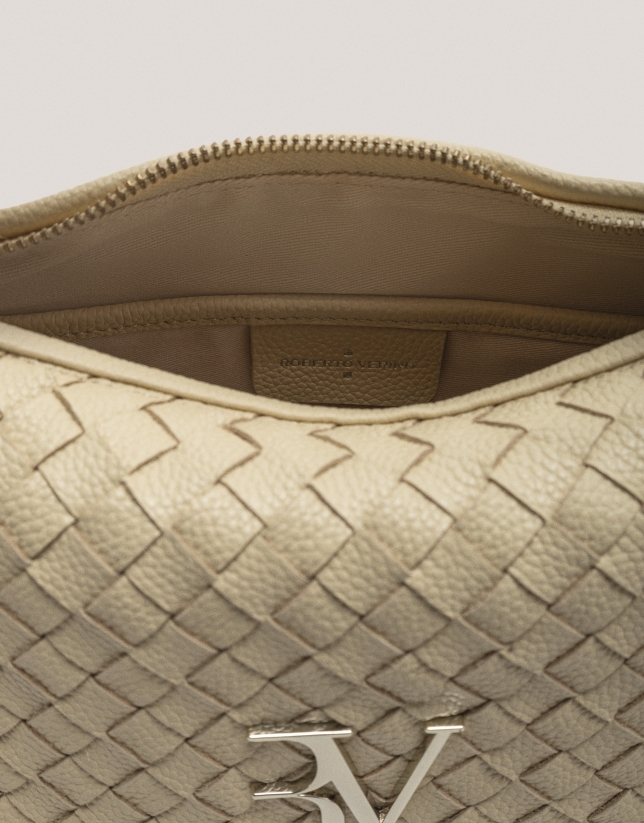 Beige braided leather Erea Pouch shoulder bag