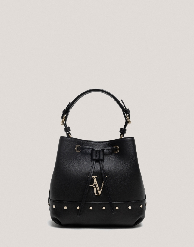 Black leather Mafalda Bucket handbag