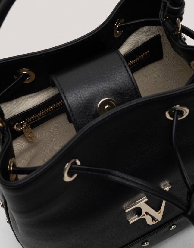 Black leather Mafalda Bucket handbag