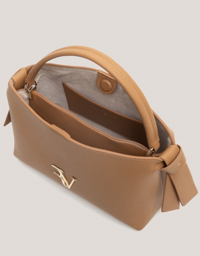 Beige leather midi Nina handbag