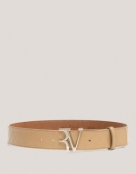 Brown leather belt with embossed RV logo