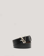 Black leather belt with embossed RV logo