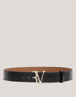 Black leather belt with embossed RV logo