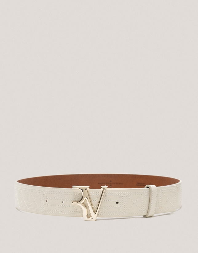 Beige quilted leather belt 