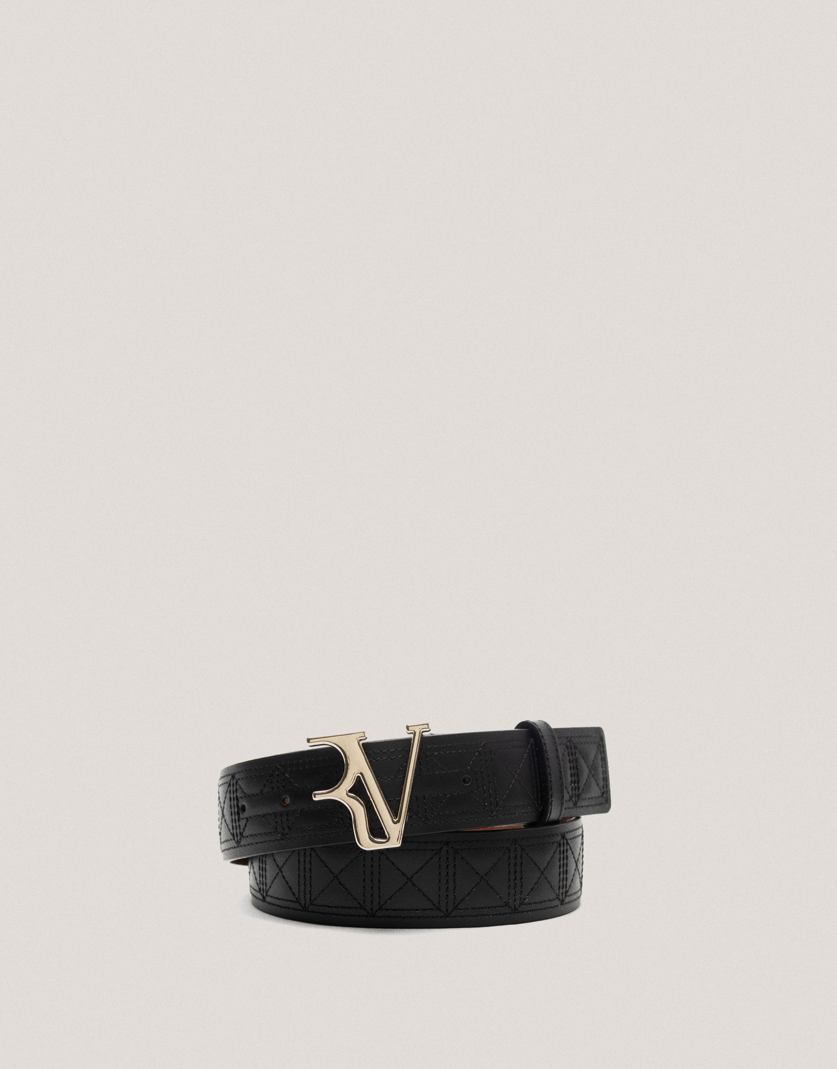 Black quilted leather belt 