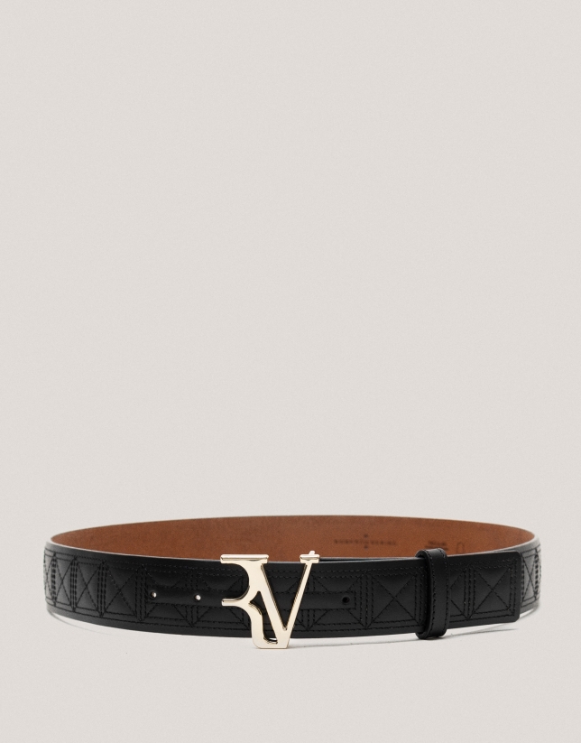 Black quilted leather belt 