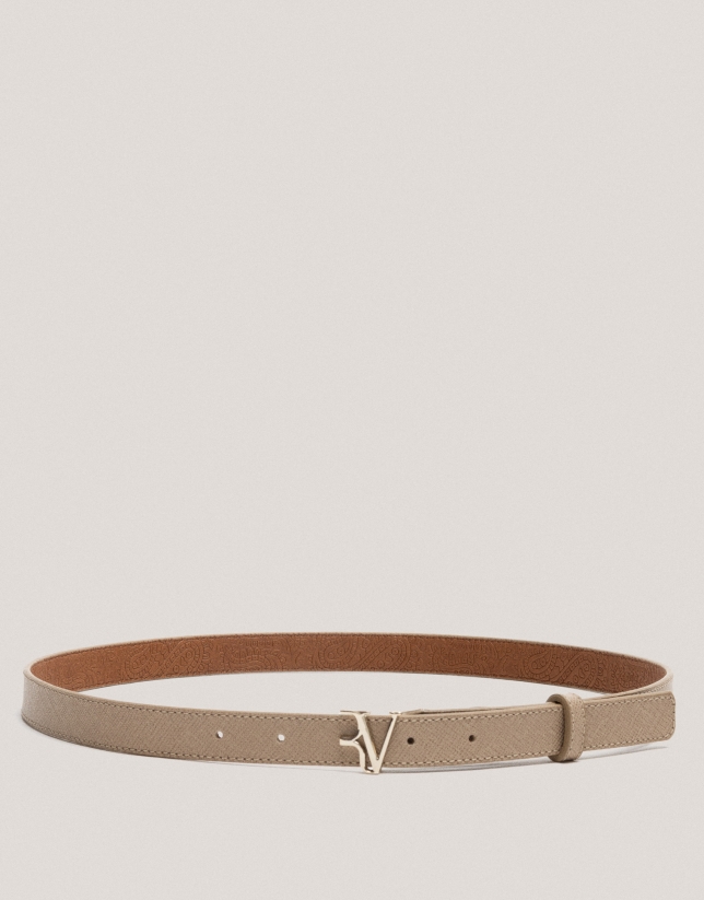 Beige Saffiano leather belt