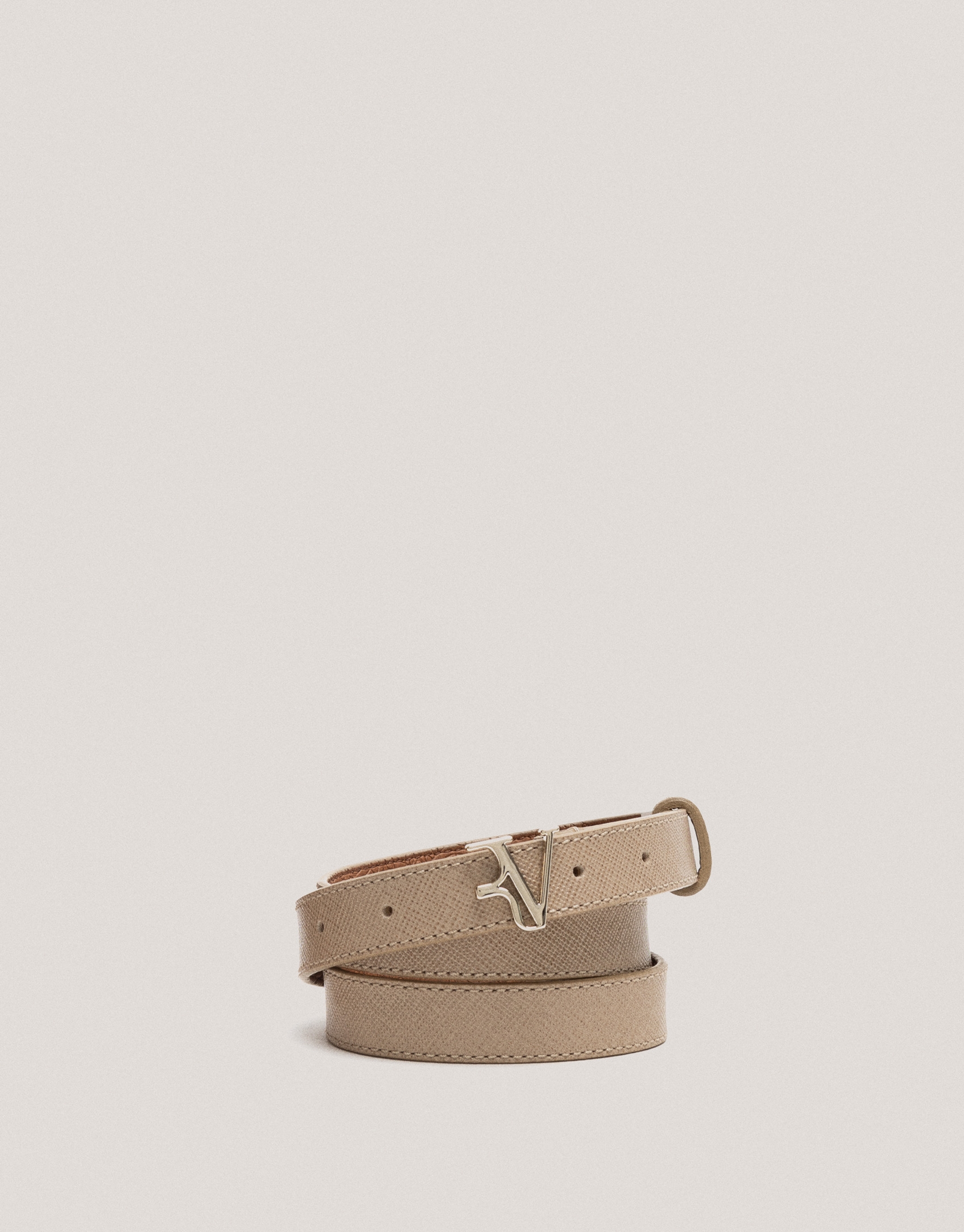 Beige Saffiano leather belt