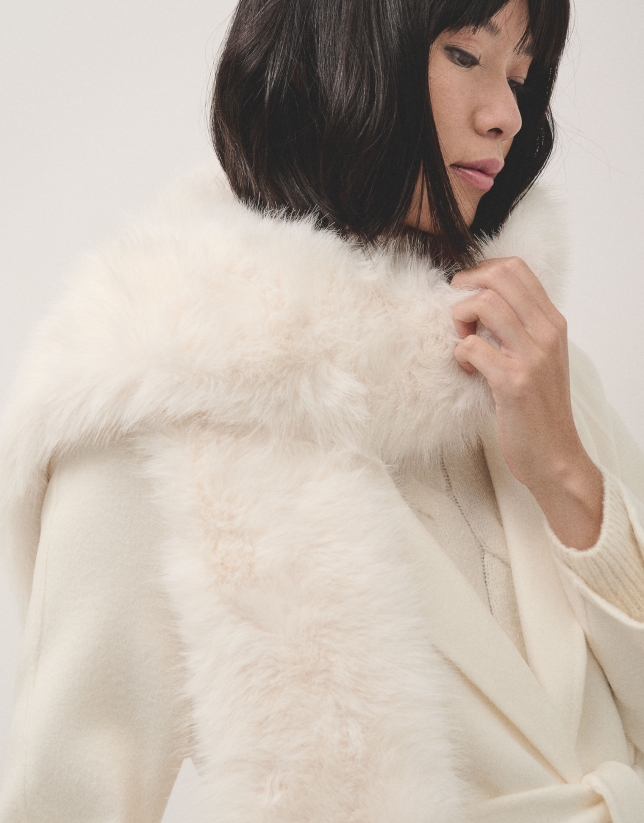 Cream fur-effect maxi scarf