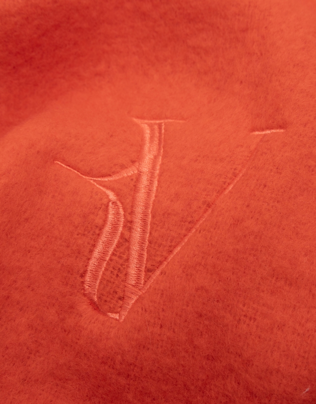 Orange wool scarf with embroidered RV logo 