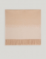 Beige and camel wool scarf with RV jacquard logo