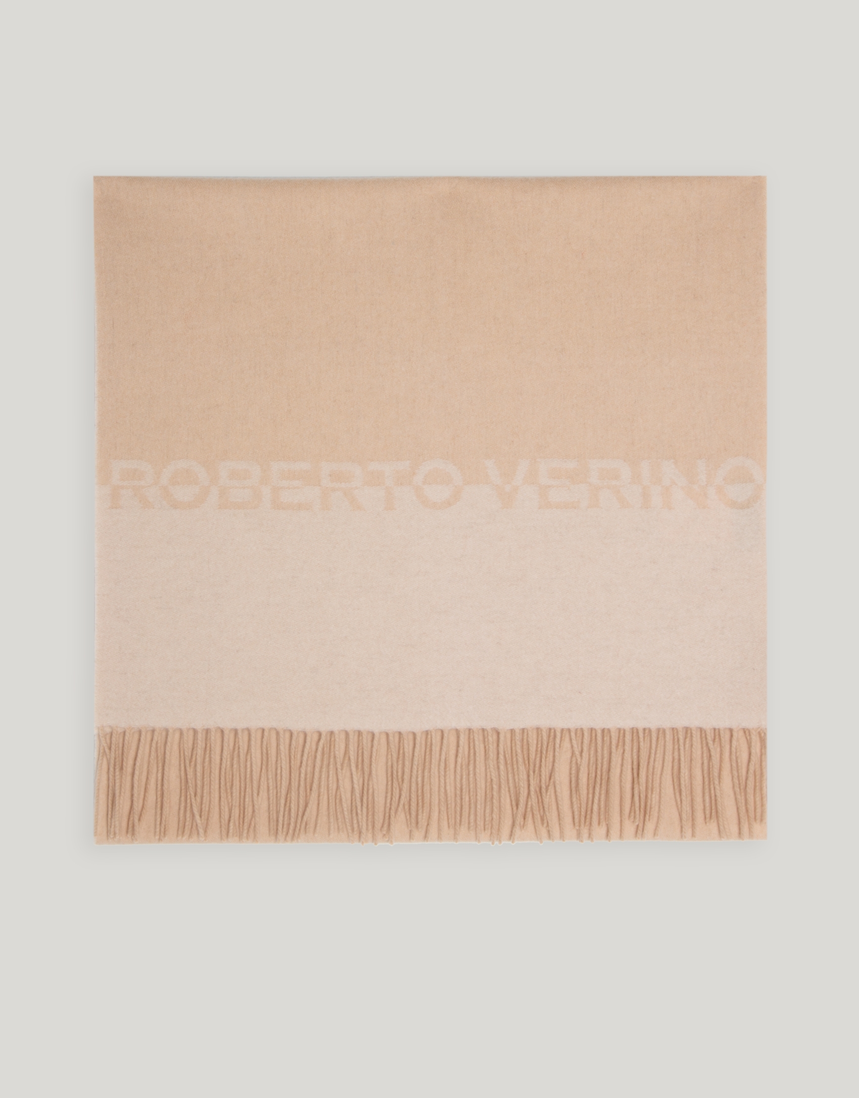 Beige and camel wool scarf with RV jacquard logo