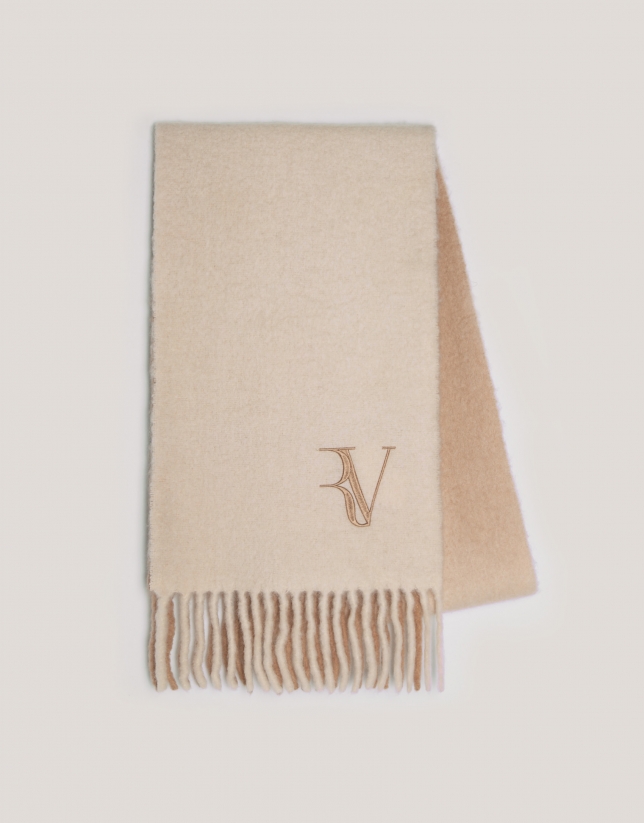 Faded camel wool and alpaca scarf with RV logo