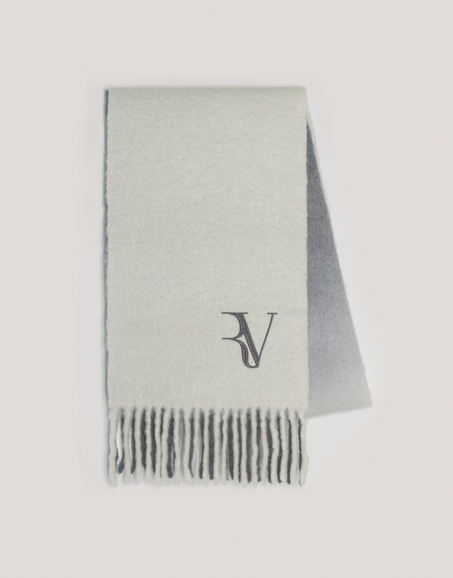 Faded gray wool and alpaca scarf with RV logo