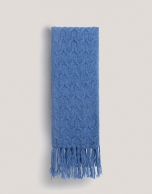 Blue wool and alpaca scarf with a braided knit