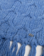 Blue wool and alpaca scarf with a braided knit