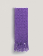 Purple wool and alpaca scarf with a braided knit