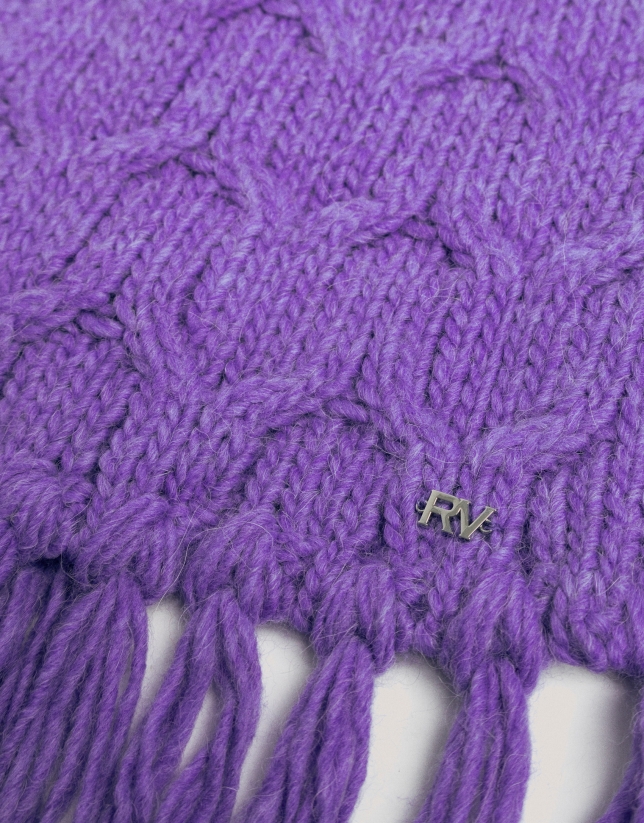 Purple wool and alpaca scarf with a braided knit