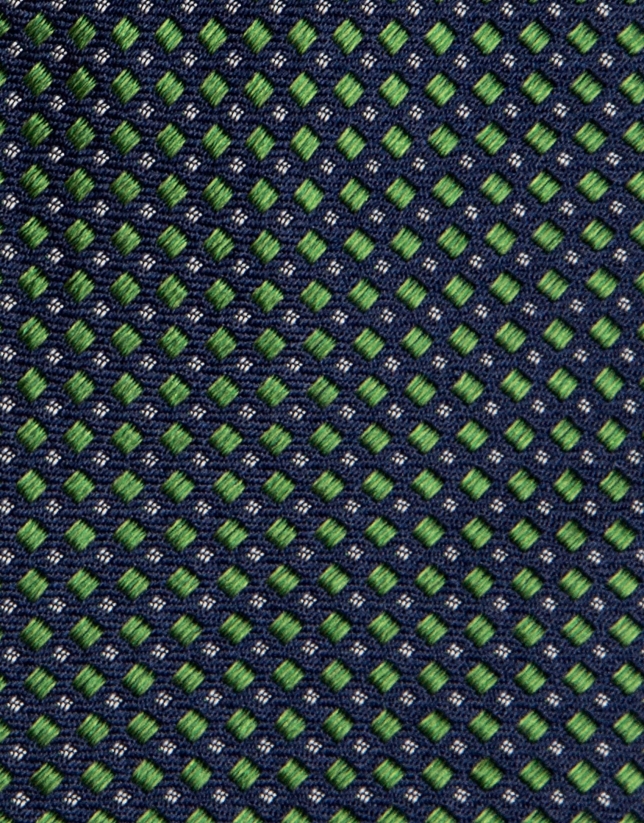 Corbata de seda jacquard marino, verde y blanco