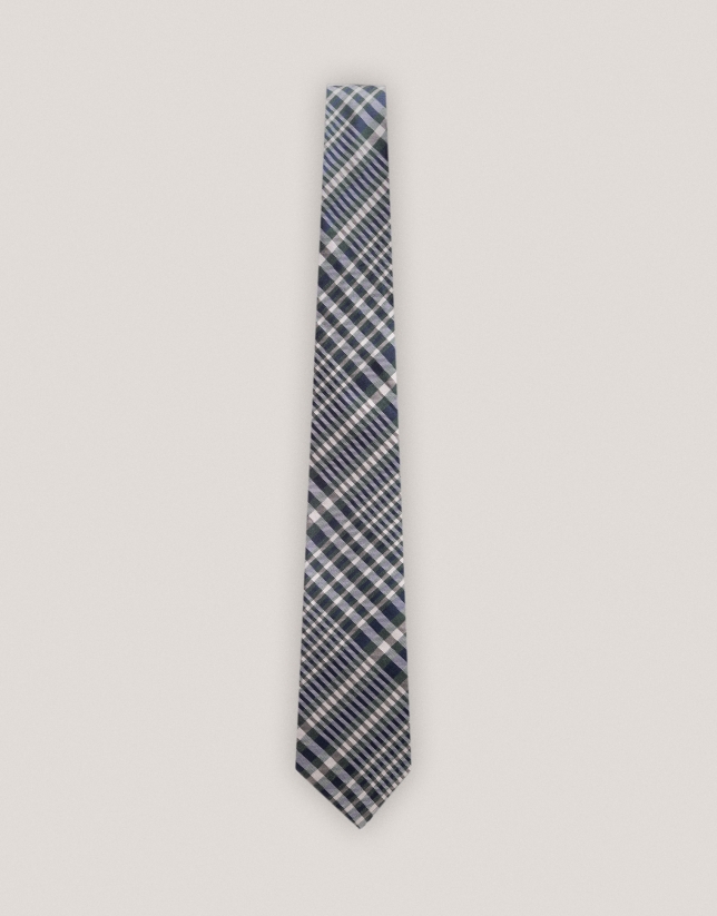 Green checkered silk tie 