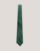 Corbata de seda verde jacquard flor blanco