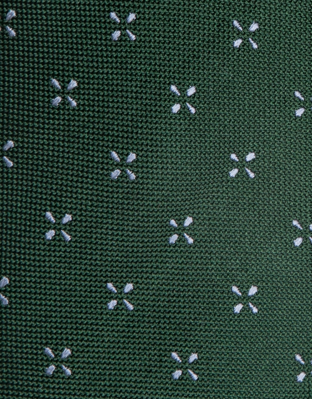 Corbata de seda verde jacquard flor blanco