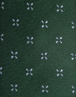 Corbata de seda verde jacquard flor blanco