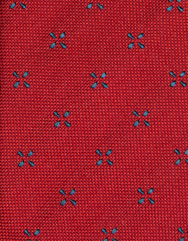 Corbata de seda roja jacquard flor marino