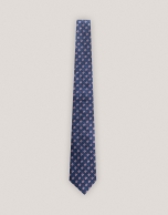 Blue silk tie with pink jacquard