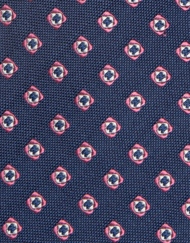 Blue silk tie with pink jacquard