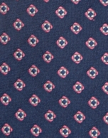 Blue silk tie with pink jacquard