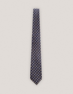 Navy blue silk tie with yellow jacquard 