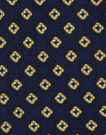 Navy blue silk tie with yellow jacquard 