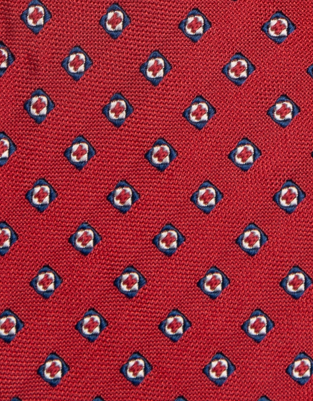 Corbata de seda roja jacquard marino