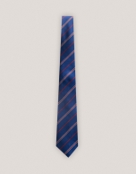 Blue silk tie with fuchsia stripes