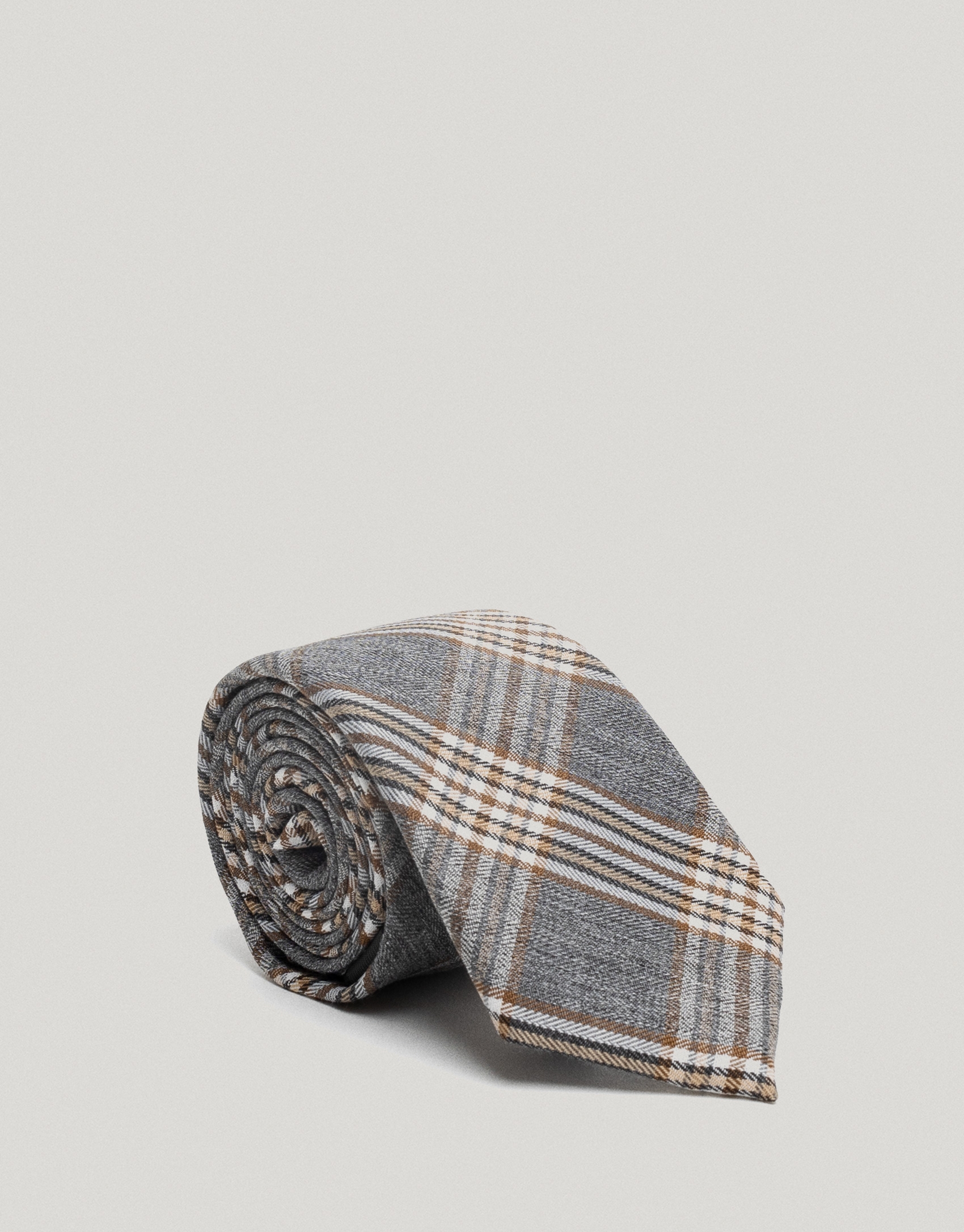 Gray checkered silk and wool tie