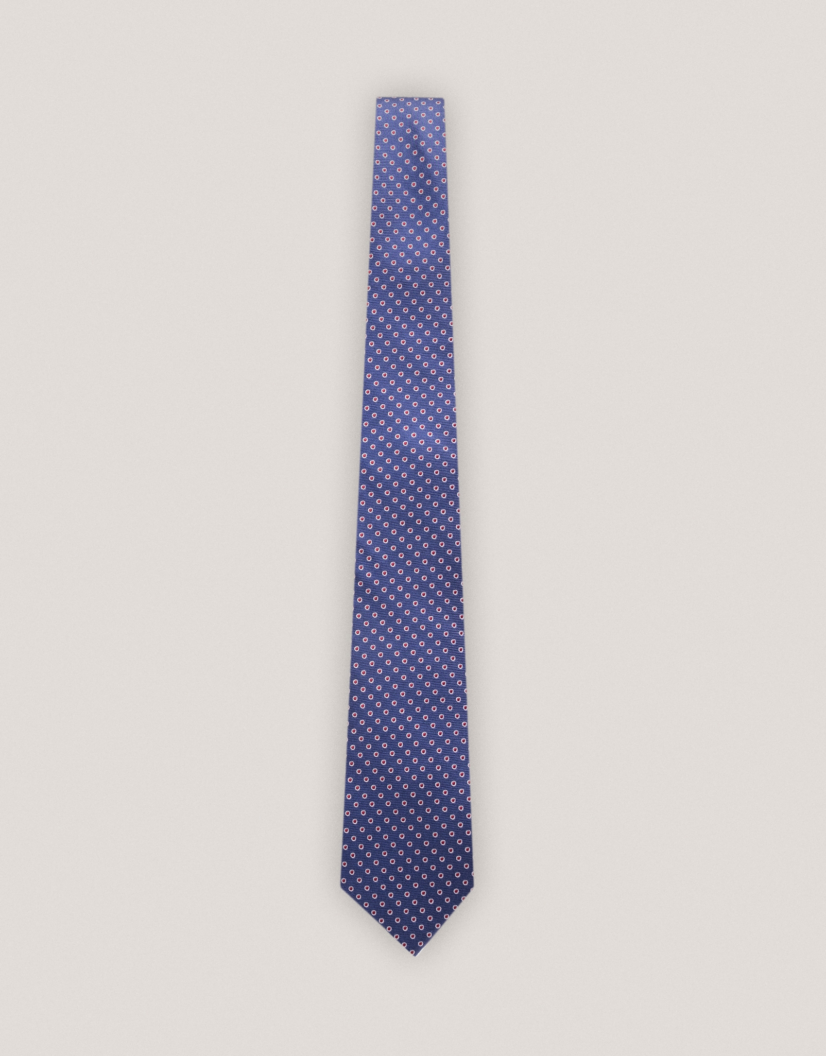 Blue silk tie with red dots