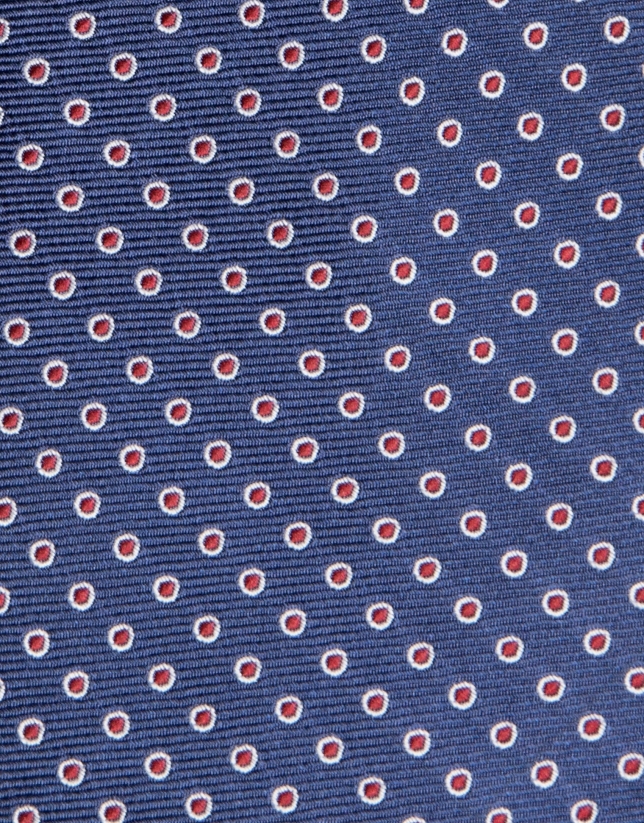 Blue silk tie with red dots