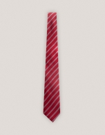 Red silk tie with white stripes