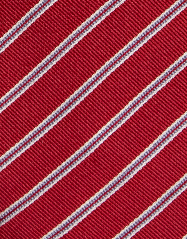 Corbata de seda roja rayas blancas