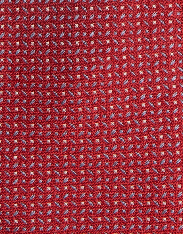 Corbata de seda roja con jacquard geométrico gris claro