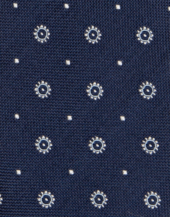 Blue silk tie with white jacquard