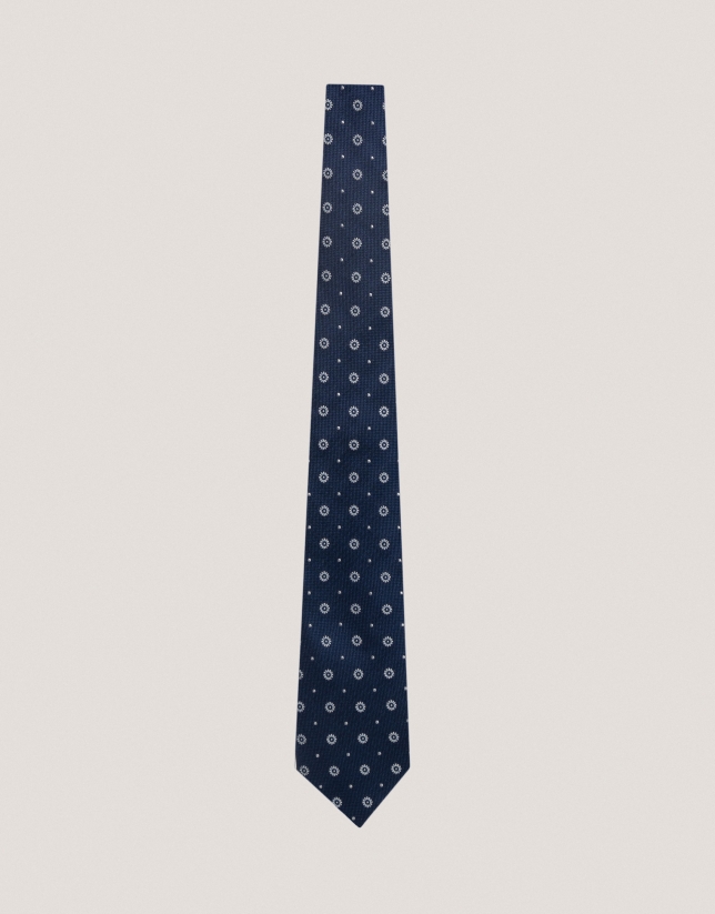 Corbata de seda azul con jacquard blanco