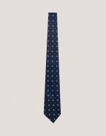 Corbata de seda azul con jacquard blanco