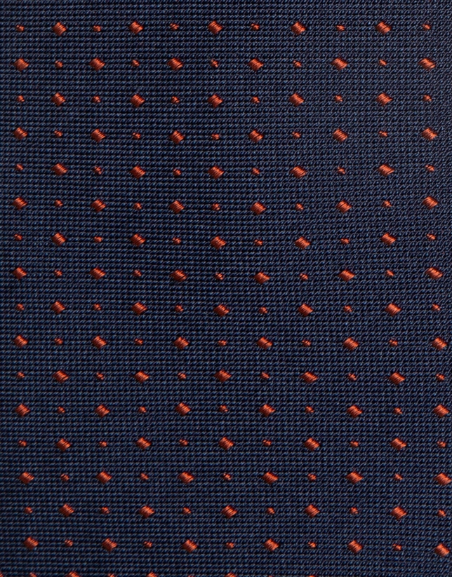 Blue silk tie with orange jacquard 