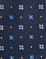 Corbata de seda marino jacquard azul, gris y amarillo