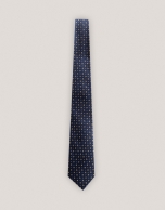 Navy blue silk tie with yellow jacquard 